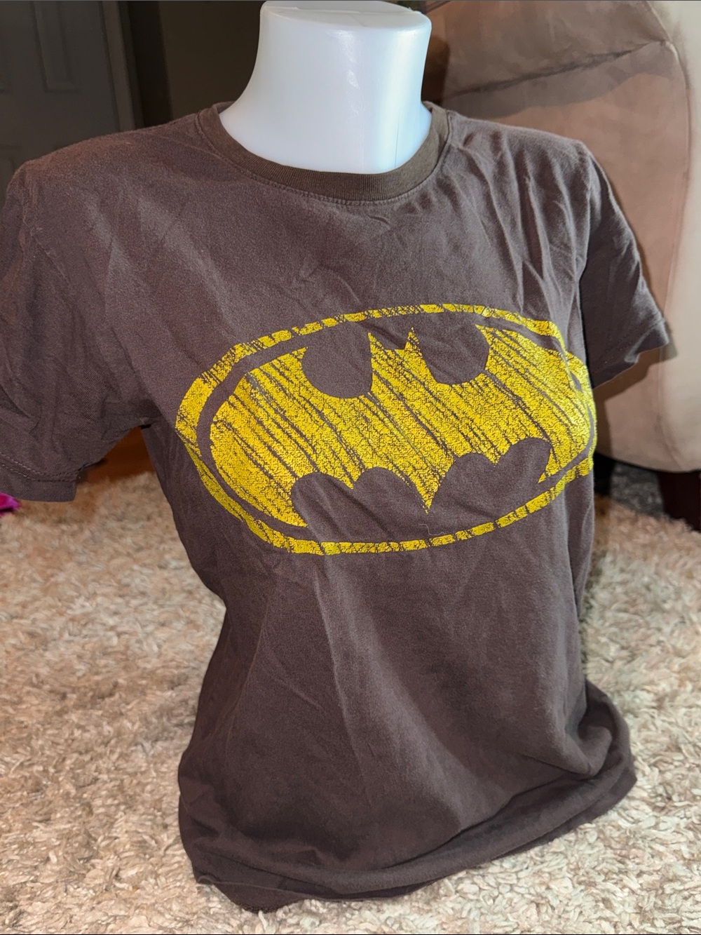 Batman Chocolate Brown Short Sleeve Tee with Yellow Logo